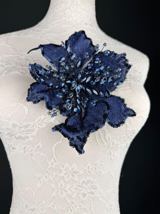 Navy Sequin and Crystal Corsage 6 inch 15cm