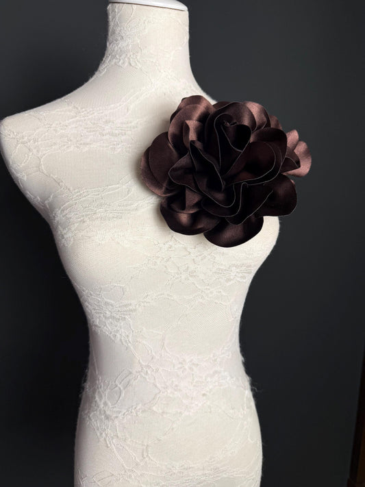 Large Brown Handmade Satin Corsage Flower, 8 inch, 14 Colour Options