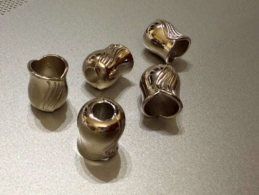 Metal Beads, Cord Ends, Silver Solid Metal, Engraved, 13mm x 10mm, 1/2” Bead Cord ends