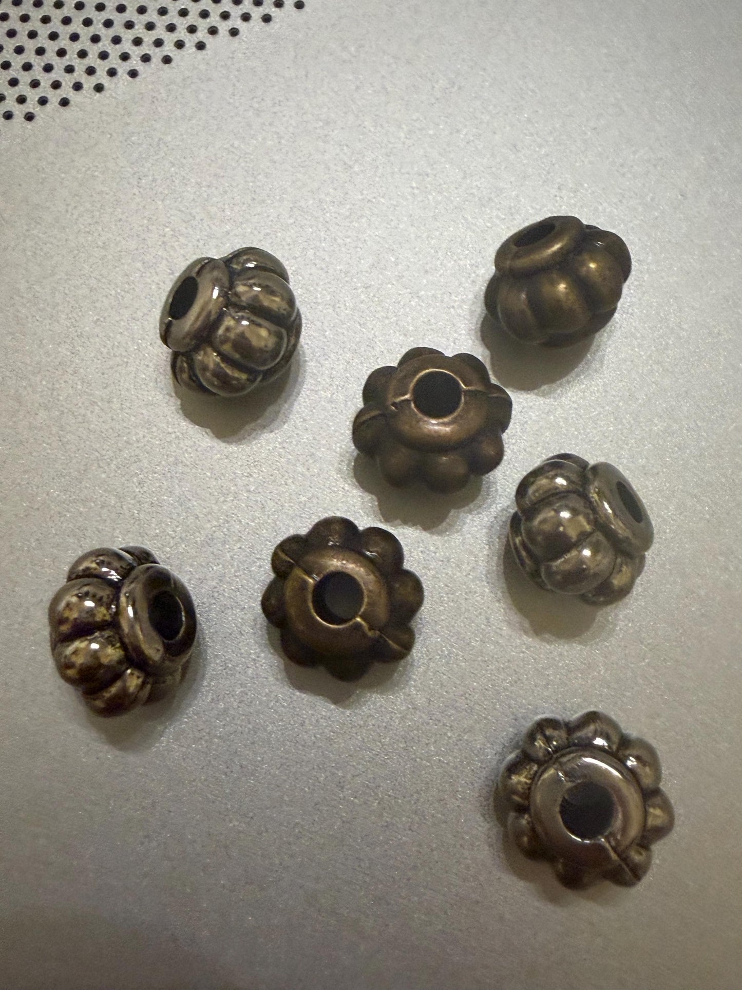 Beads, Cord Ends, Silver, Antique Brass, Engraved, 10mm x 8mm, Bead Cord ends