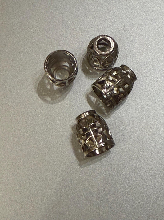 Metal Beads, Cord Ends, Silver Solid Metal, Engraved, 13mm x 9mm, 1/2” Bead Cord ends