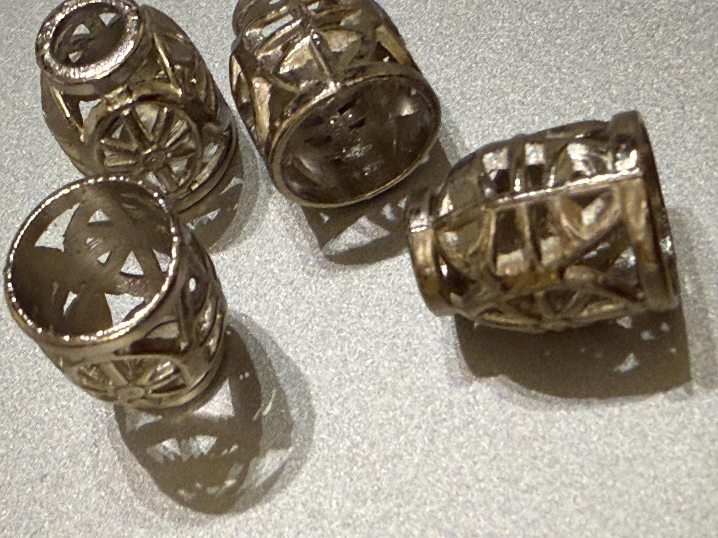 Metal Beads, Cord Ends, Silver Solid Metal, Engraved, 13mm x 9mm, 1/2” Bead Cord ends