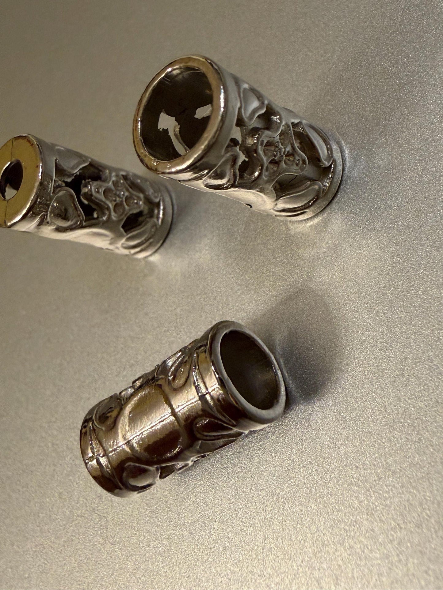 Metal Beads, Cord Ends, Silver Solid Metal, Engraved, 20mm x 10mm, 3/4” Bead Cord ends