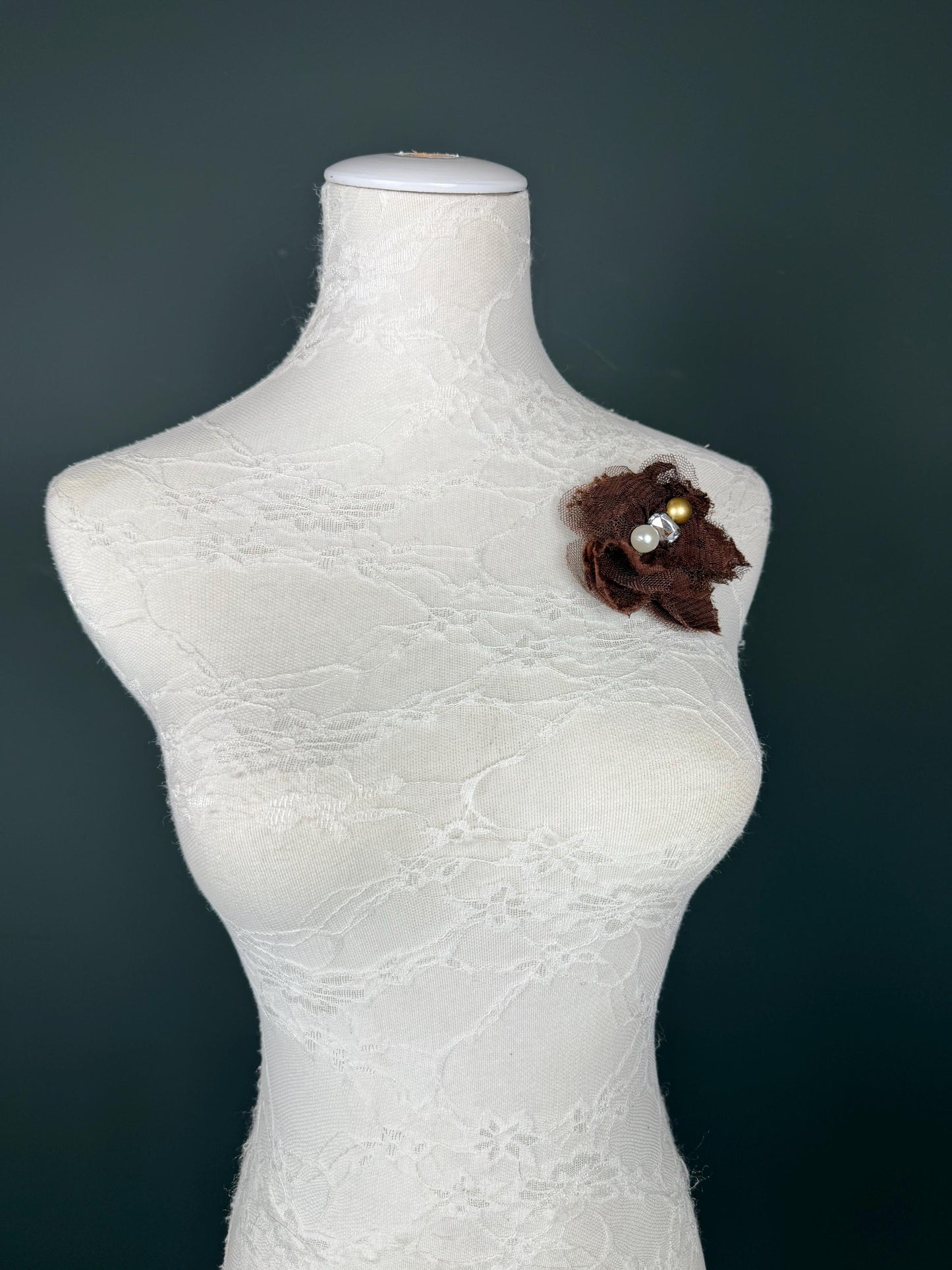 Brown Corsage, 7.5cm, 3” Wide, Beaded Corsage, Pin on Flower Corsage