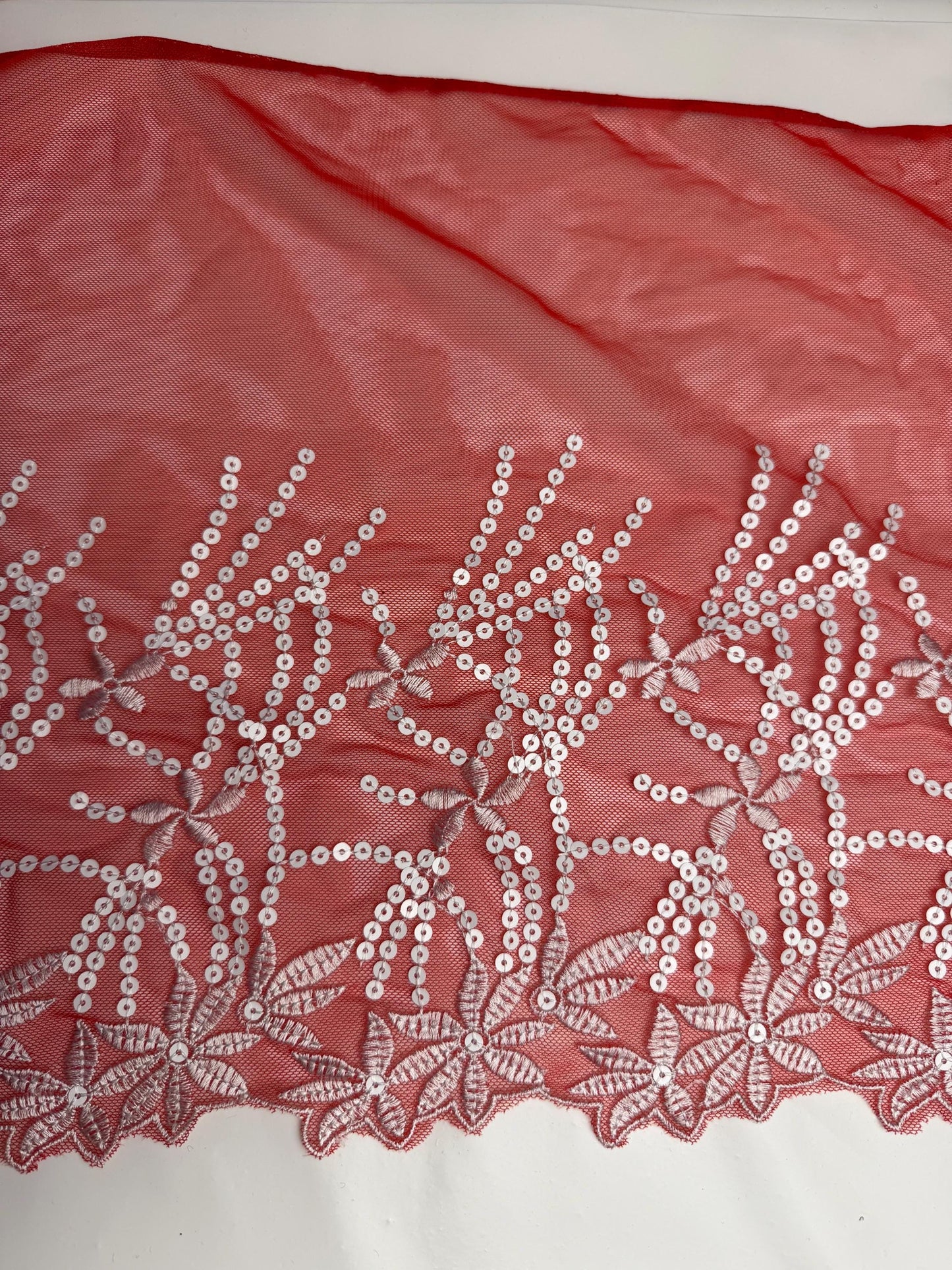 12” Wide Sequins Mustard White Sequin Lace, Border Lace, Edgeing lace