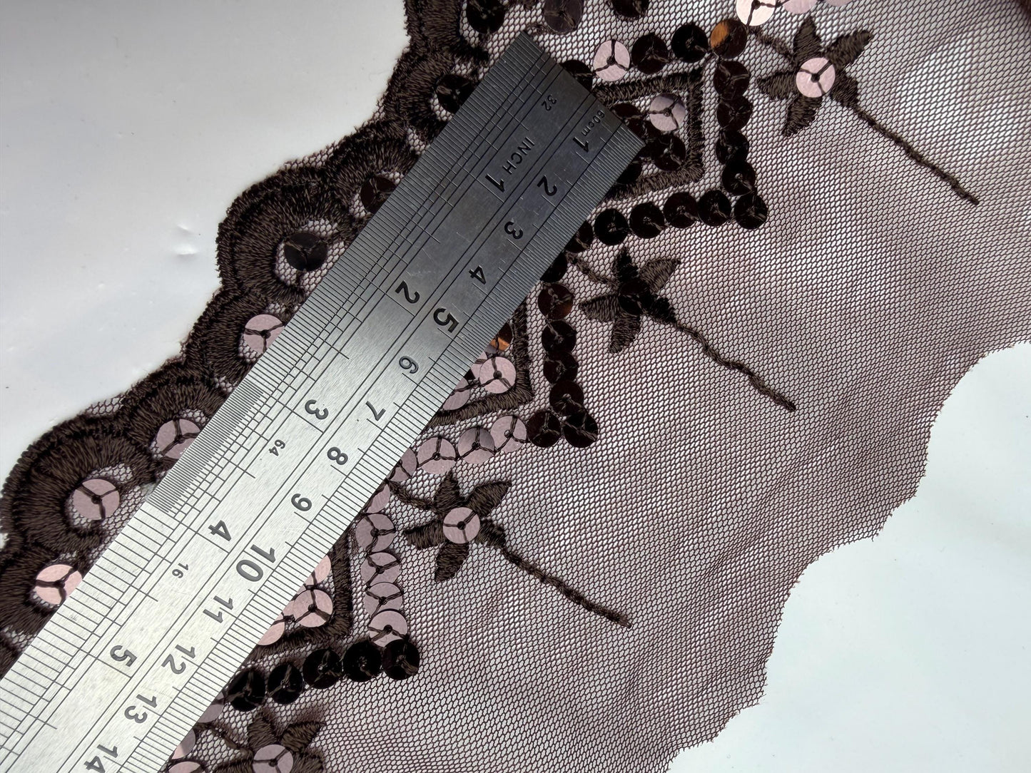 5” Wide Brown Sequins Lace, Border Lace, Edgeing lace