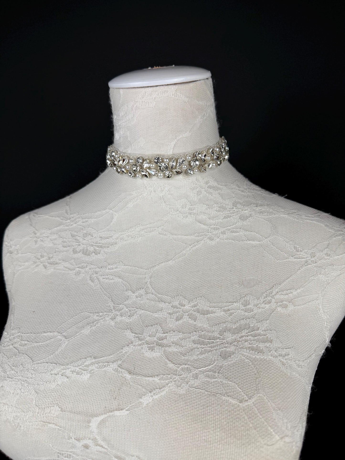 Rhinestone Pearl Choker Necklace, Silver Diamanté Fashion Accessory, Handmade UK