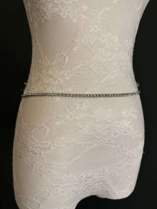 Silver Rhinestone Belt, Size 18”-60” Waist