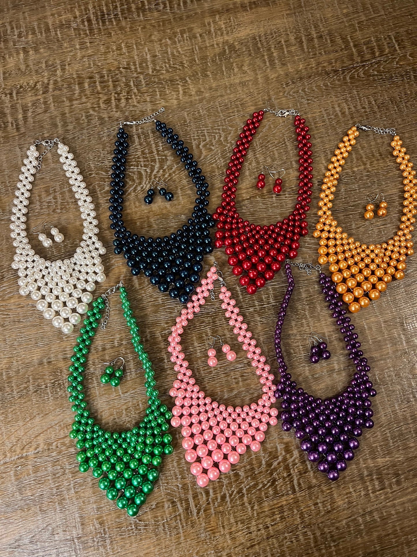 Purple Beaded Pearl Necklace and Earring Set 7 colours