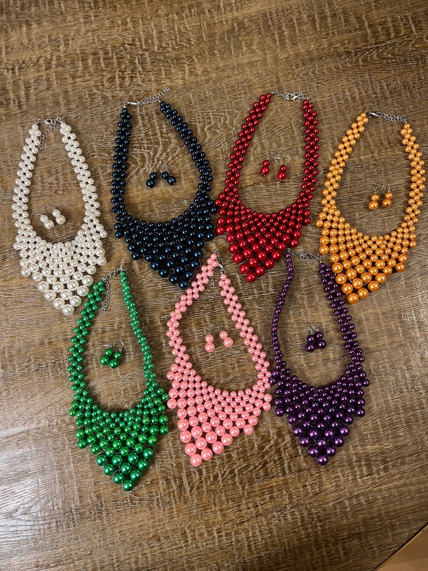 Ivory Beaded Pearl Necklace and Earring Set 7 colours