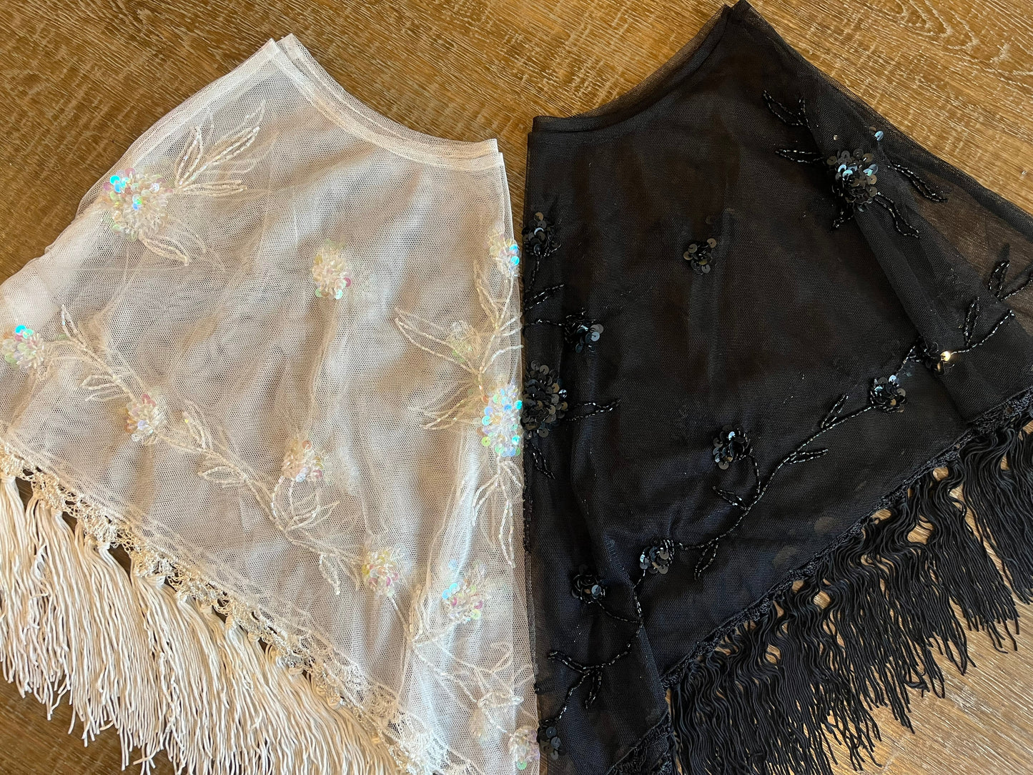 Black Beaded Sequin and Fringe Poncho