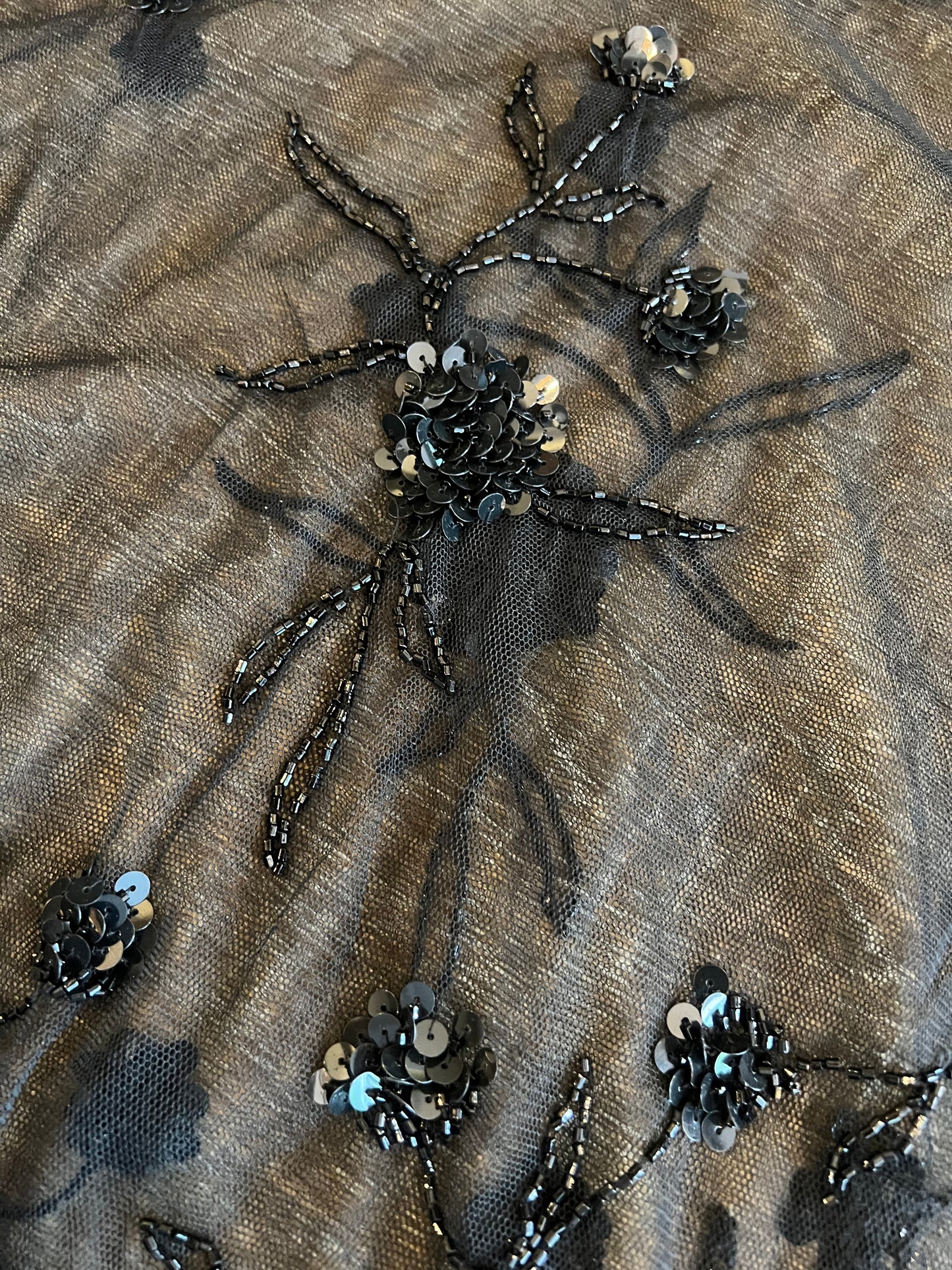 Black Beaded Sequin and Fringe Poncho