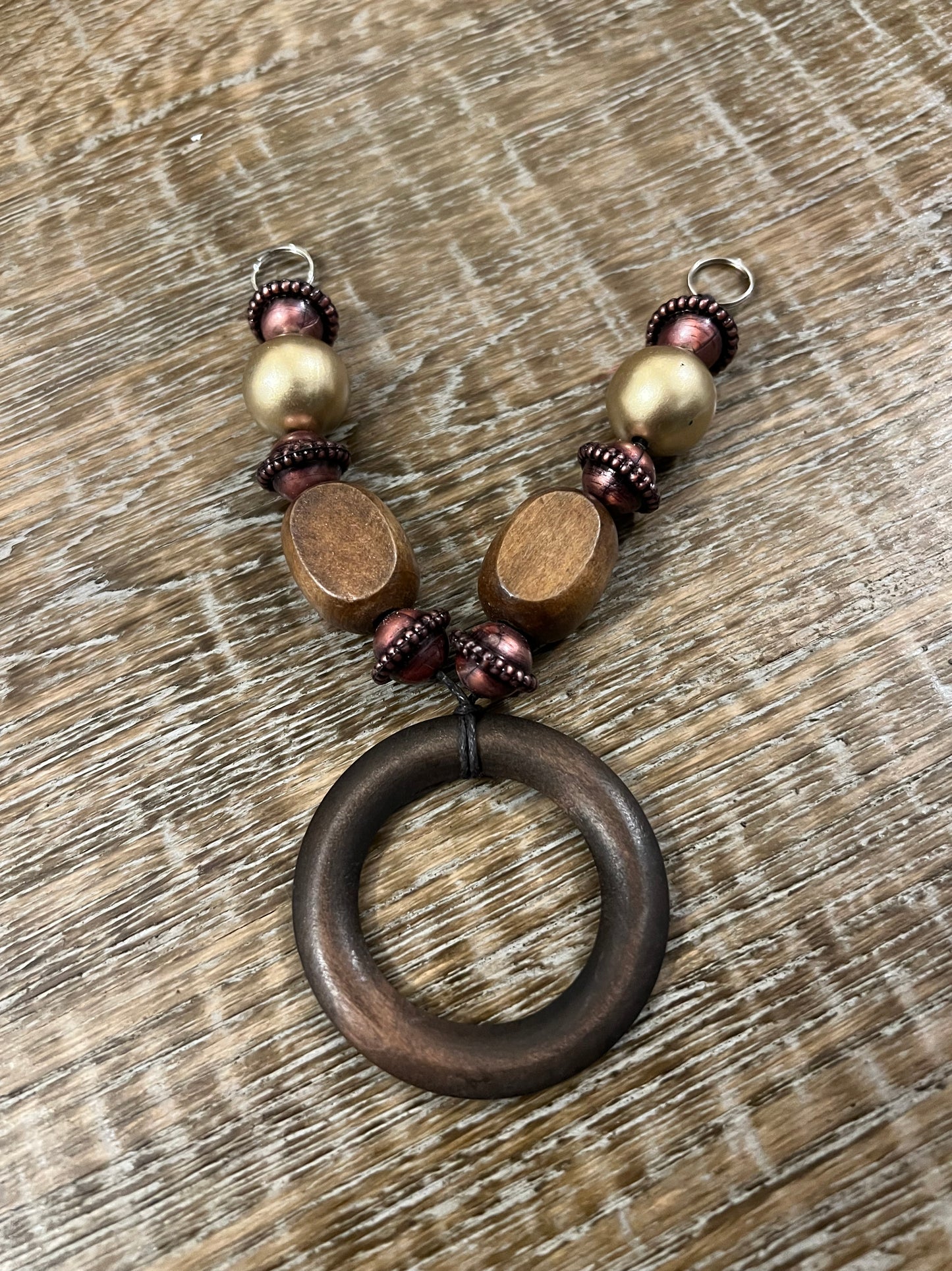 Wooden Ring and Bead Pendant