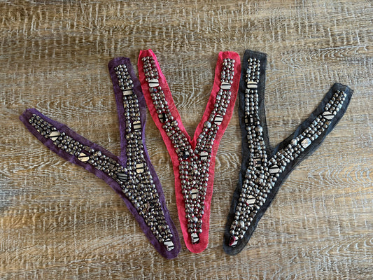 Studded & Jewelled Neck Trim Black, Red, Purple
