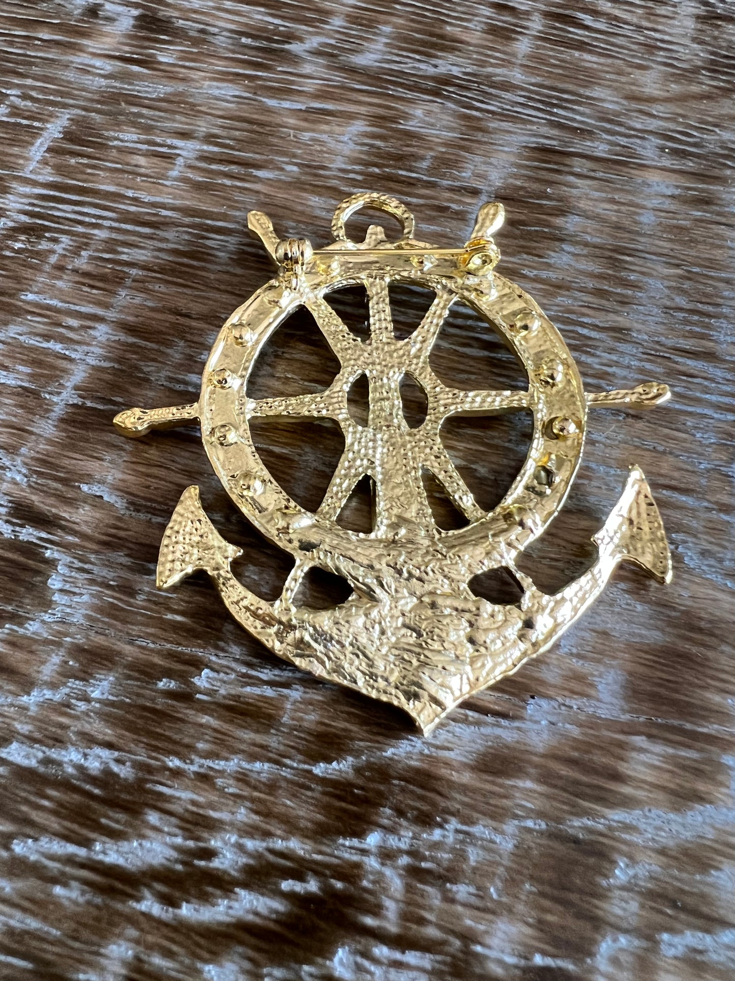 Gold Anchor Diamante Detail Brooch