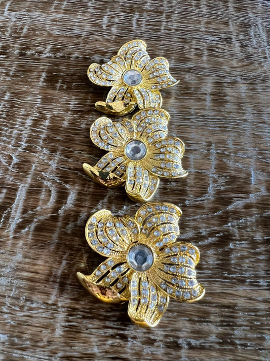 Gold Flower with Diamante Brooch