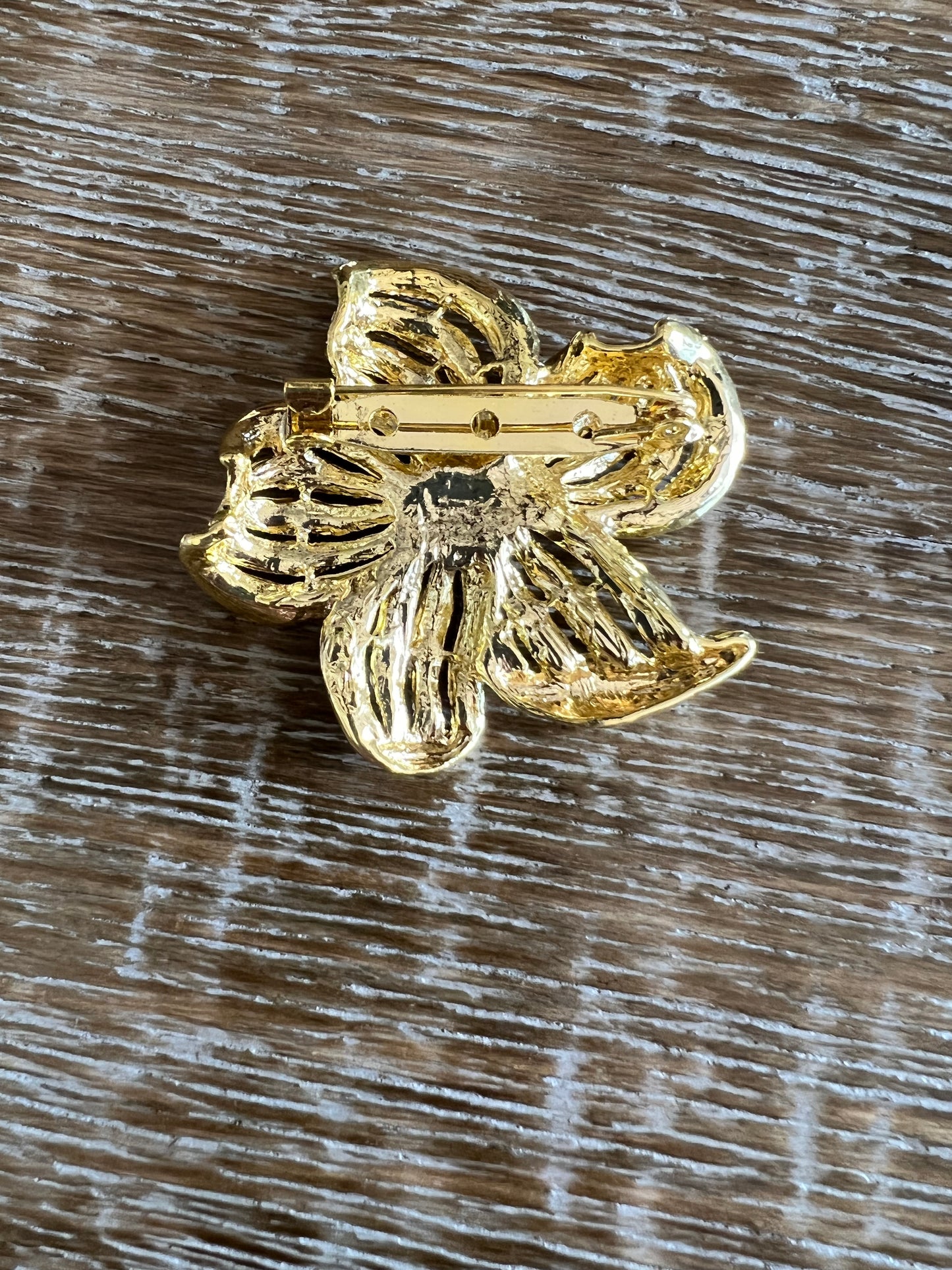 Gold Flower with Diamante Brooch