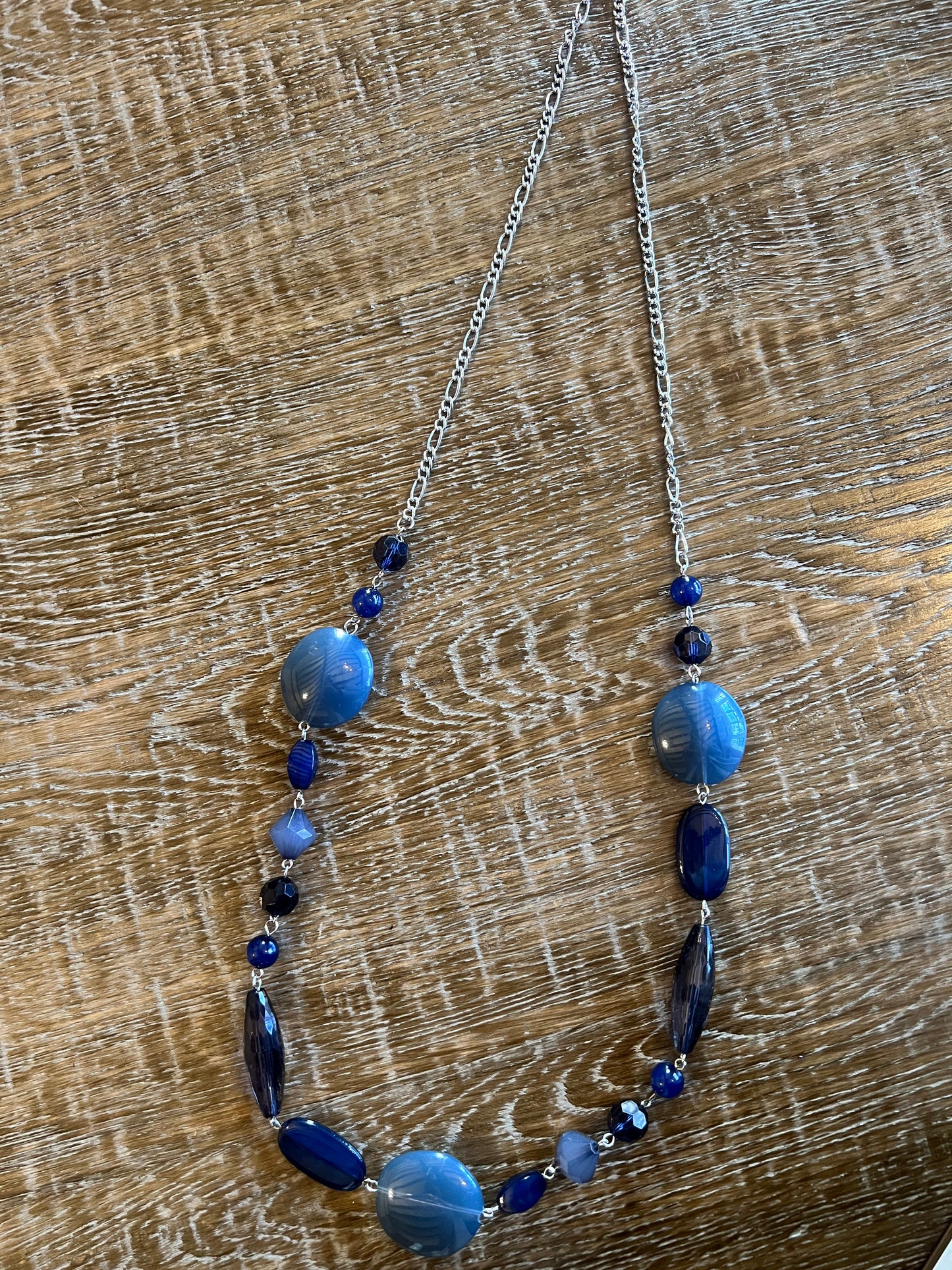 Misty Blue Grey Beaded Necklaceblue big bead
