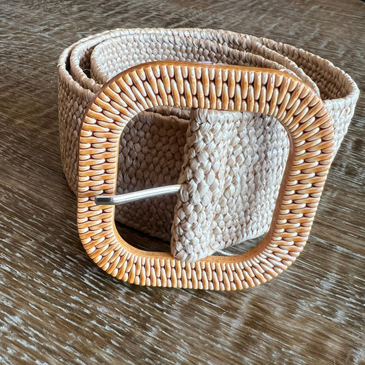 Woven Raffia Stretch Belt - Square Buckle