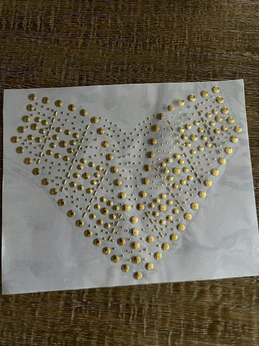 Rhinestone Transfer, Hot Fix Motif Iron On Patch Design Transfer, 32cm x 26cm, Gold Heart Motif