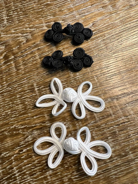 2 Sets of Frog Fasteners, Black & Ivory Satin effect Frog fasteners