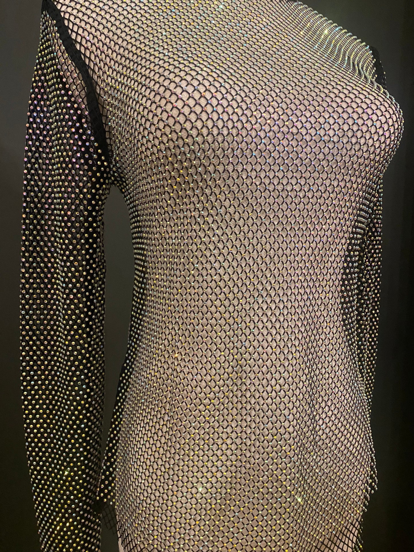 Fishnet Diamanté Top Black