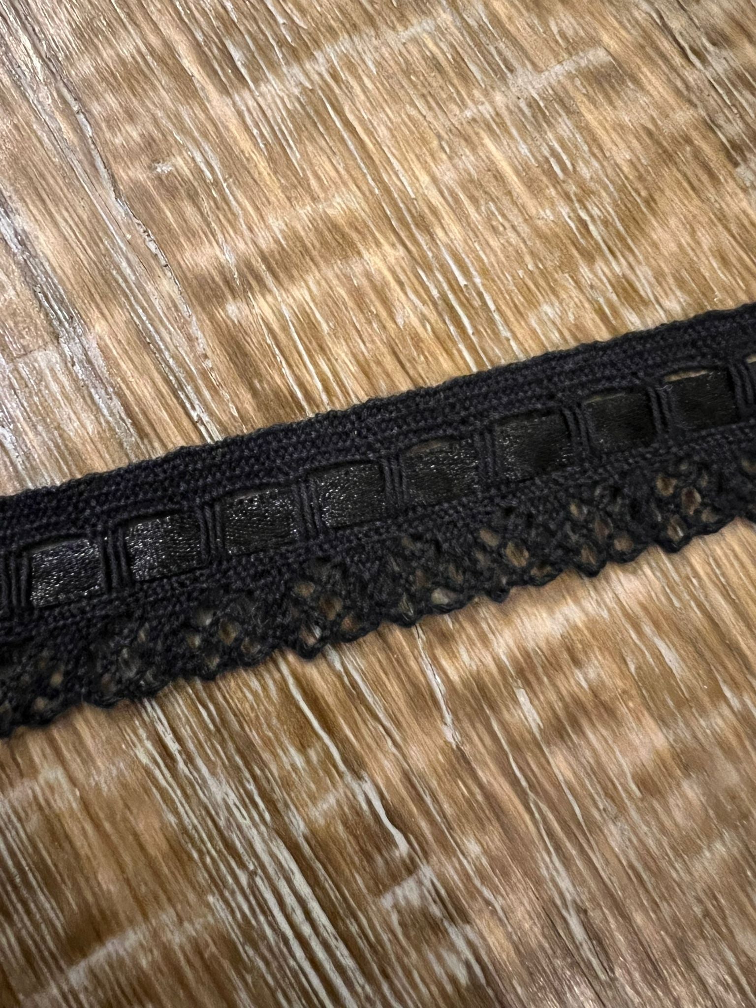 28mm Wide Cotton Ribbon Slot Lace, Black