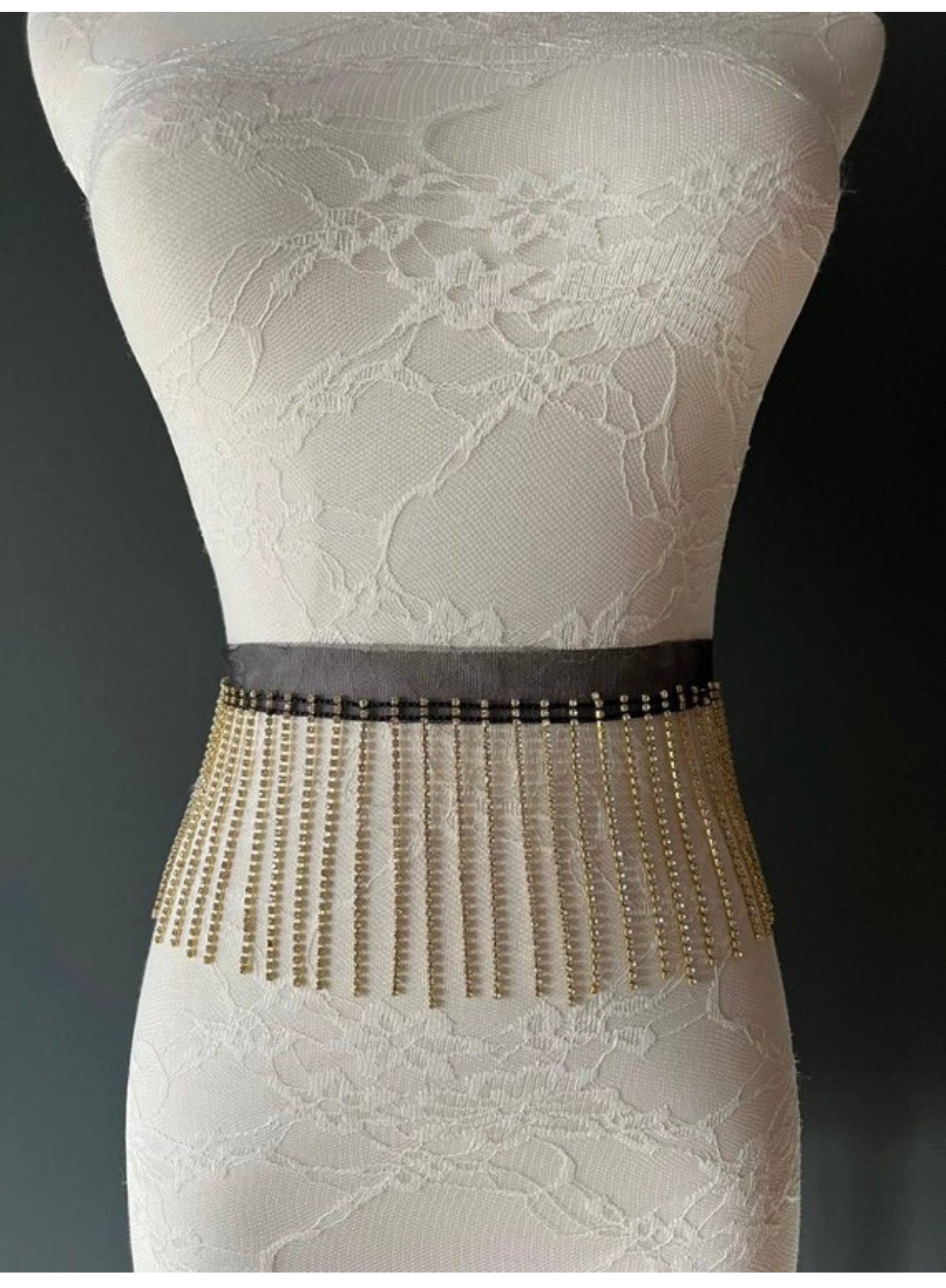Diamante fringe on black mesh