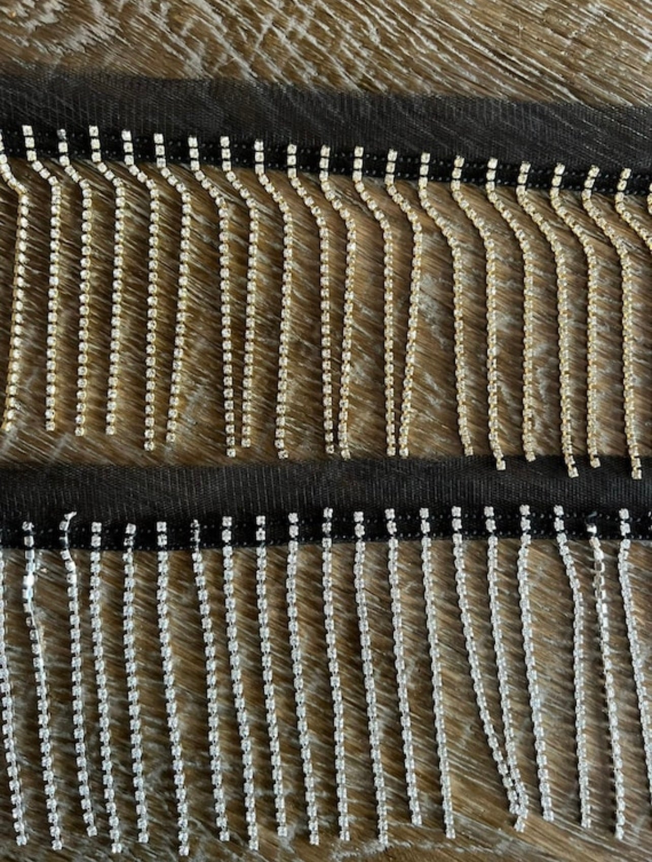Diamante fringe on black mesh