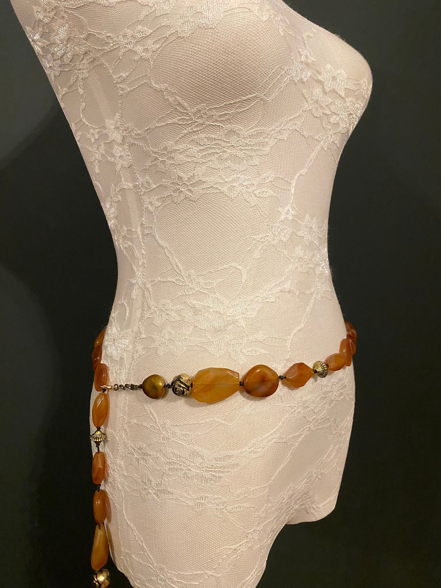 X-Long Belt, Marble Beads Belt, Antique Brass Chain Belt, Boho belt, Beads, Marble Beads, Brass Beads, Fashion Belt, Vintage