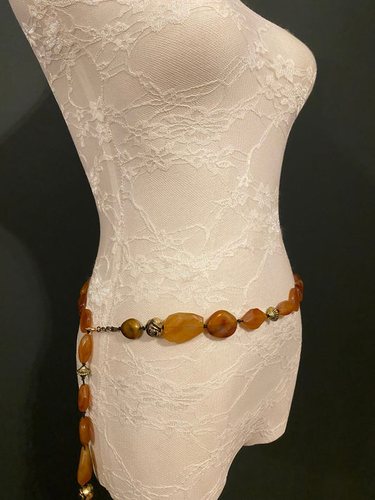 X-Long Belt, Marble Beads Belt, Antique Brass Chain Belt, Boho belt, Beads, Marble Beads, Brass Beads, Fashion Belt, Vintage