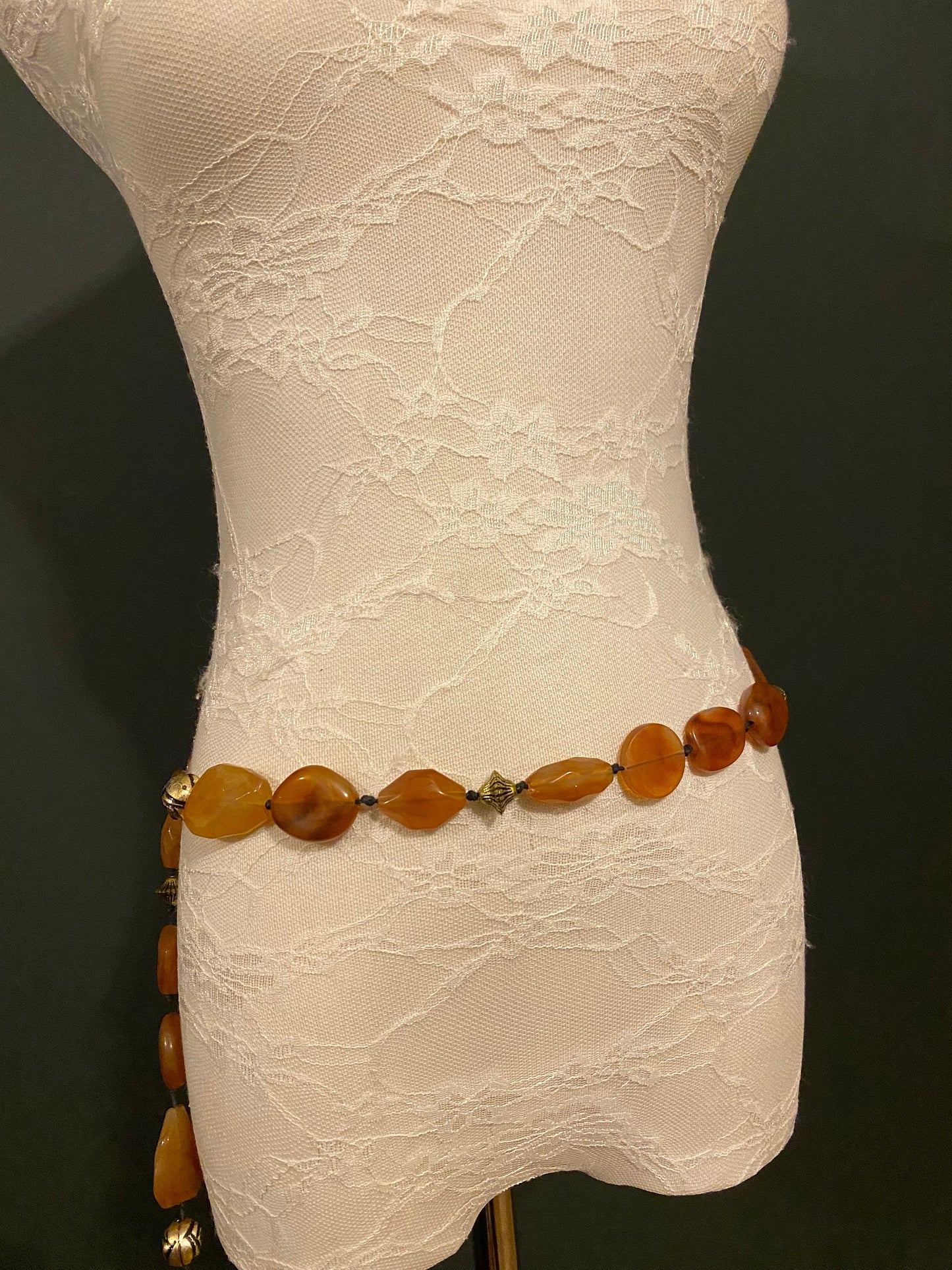 X-Long Belt, Marble Beads Belt, Antique Brass Chain Belt, Boho belt, Beads, Marble Beads, Brass Beads, Fashion Belt, Vintage