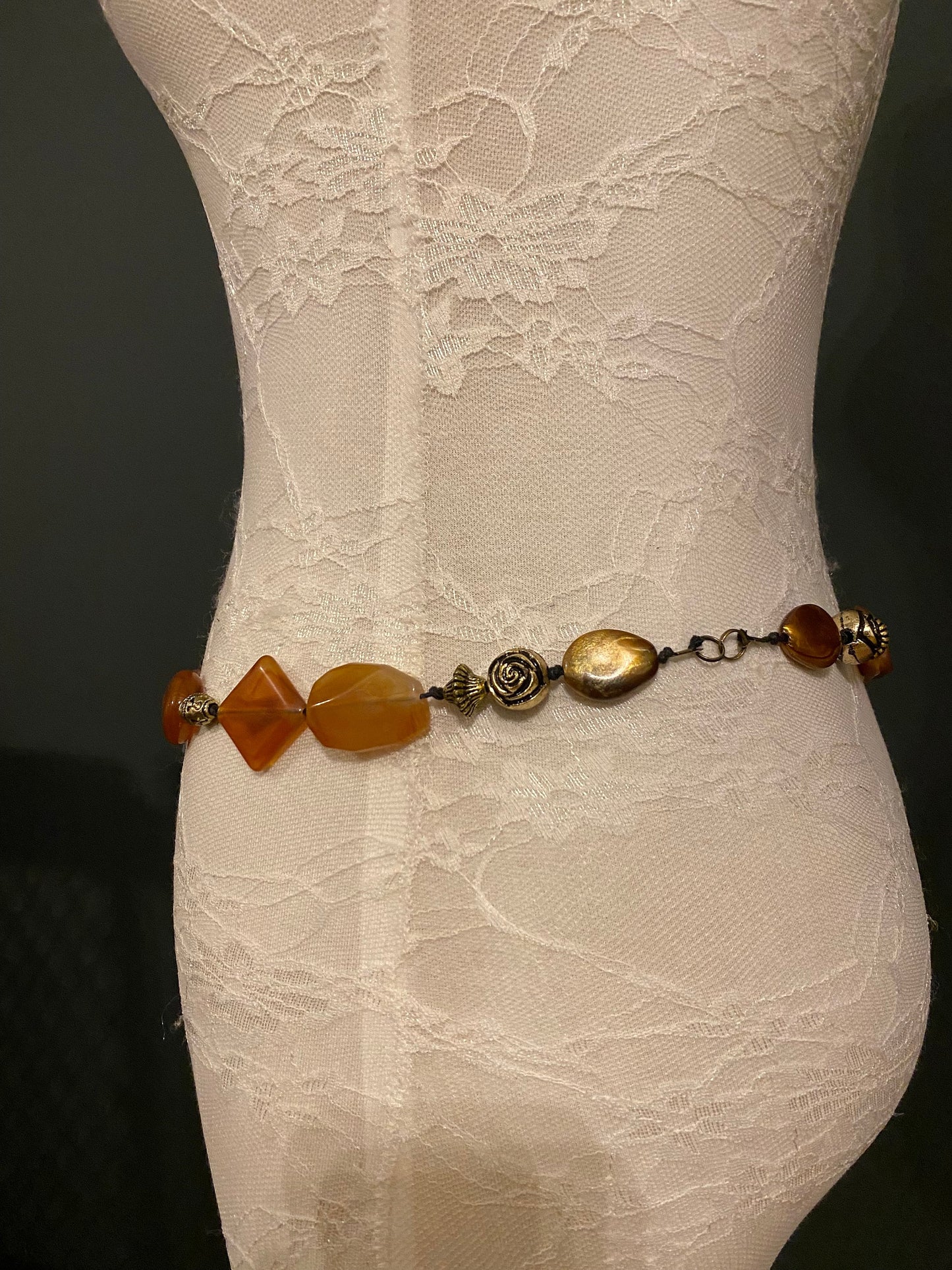 X-Long Belt, Marble Beads Belt, Antique Brass Chain Belt, Boho belt, Beads, Marble Beads, Brass Beads, Fashion Belt, Vintage