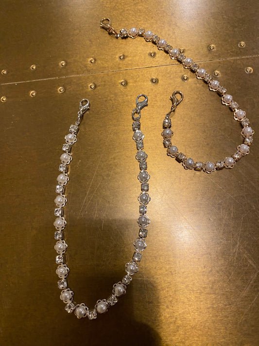 Pearl Diamanté Strap, 3mm Rhinestones, Very High Quality, 100+ sizes, Rhinestone Strap, chain strap, Silver, Gold, Smooth Base
