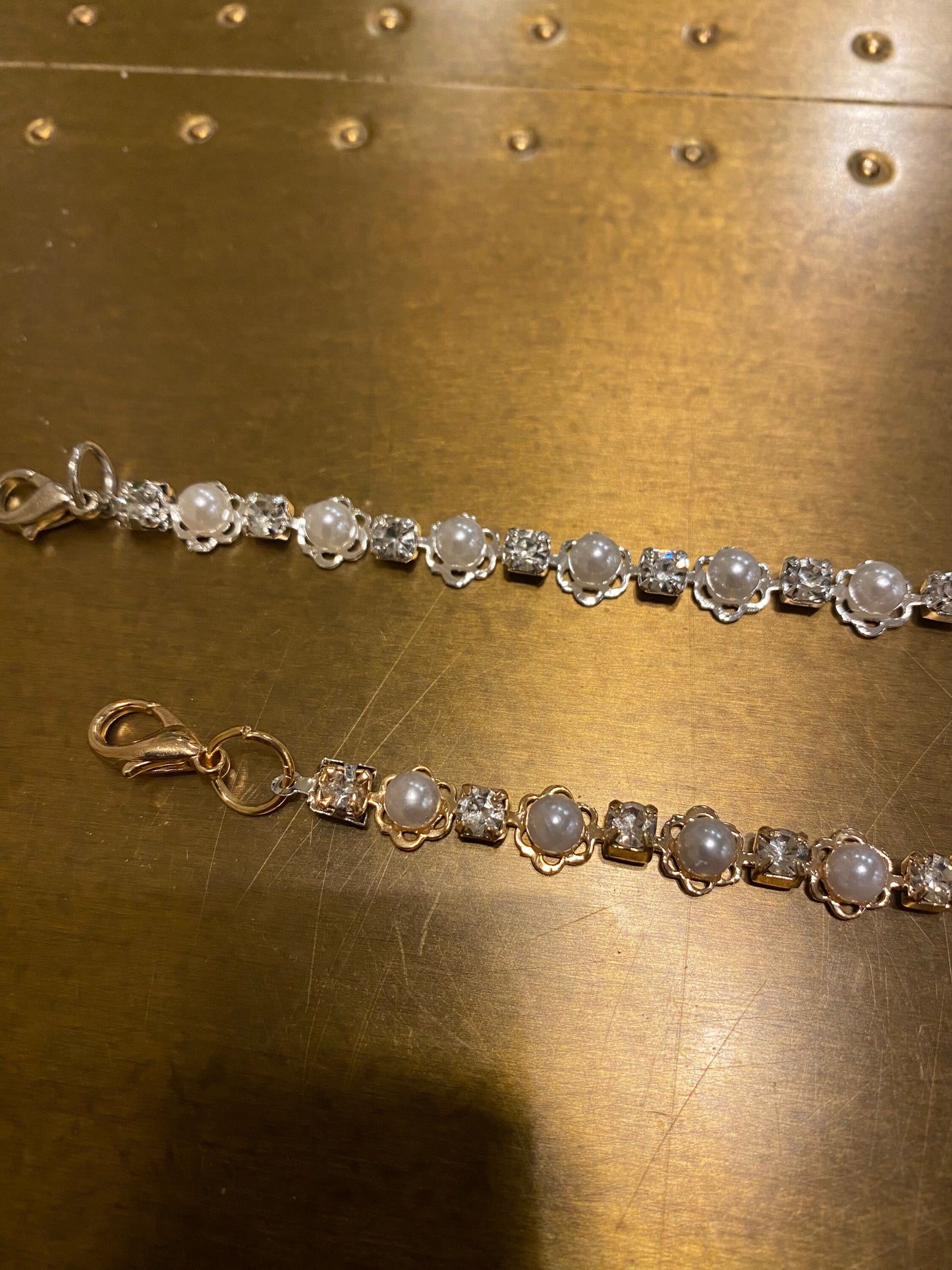 Pearl Diamanté Strap, 3mm Rhinestones, Very High Quality, 100+ sizes, Rhinestone Strap, chain strap, Silver, Gold, Smooth Base