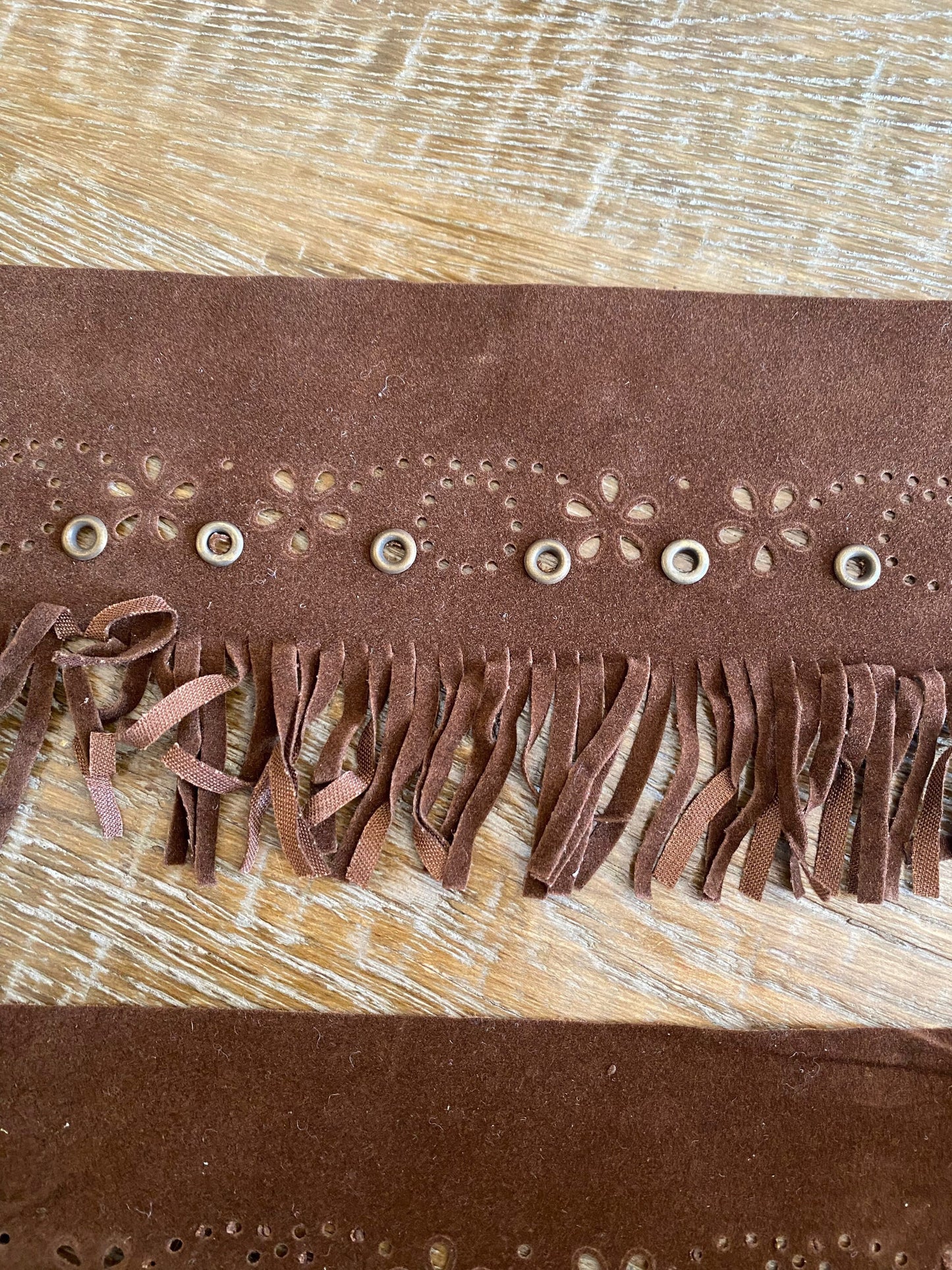 Faux side fringe, brown fringe, 4” wide, eyelet fringe, clothing, crafts, boho