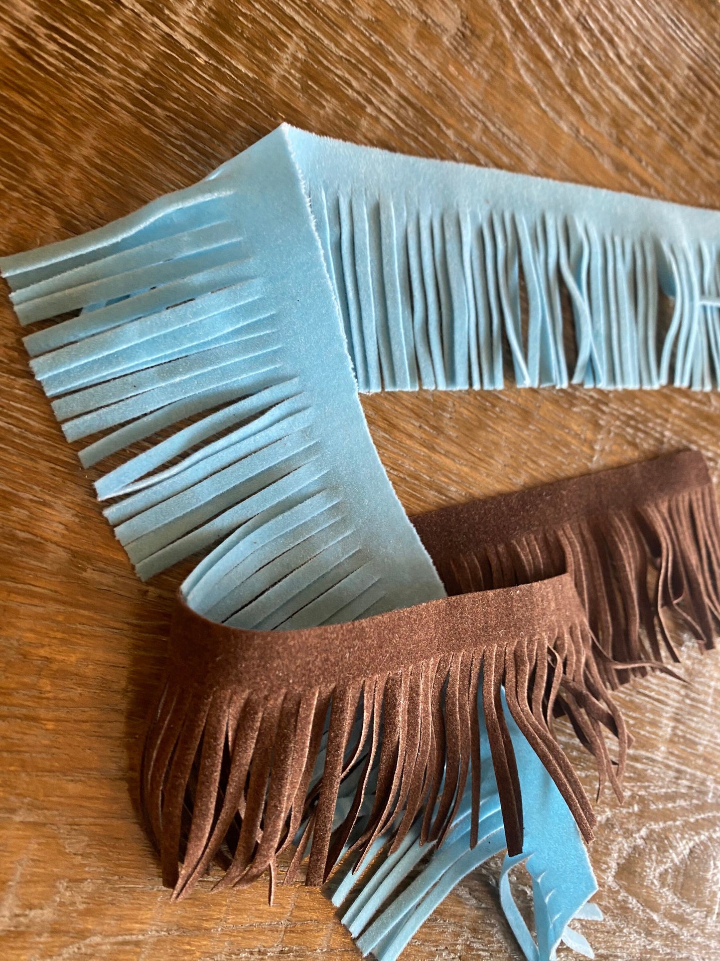 Blue & Brown Faux Suede Fringe, Vegan Trim, Sewing Crafts, 2inch