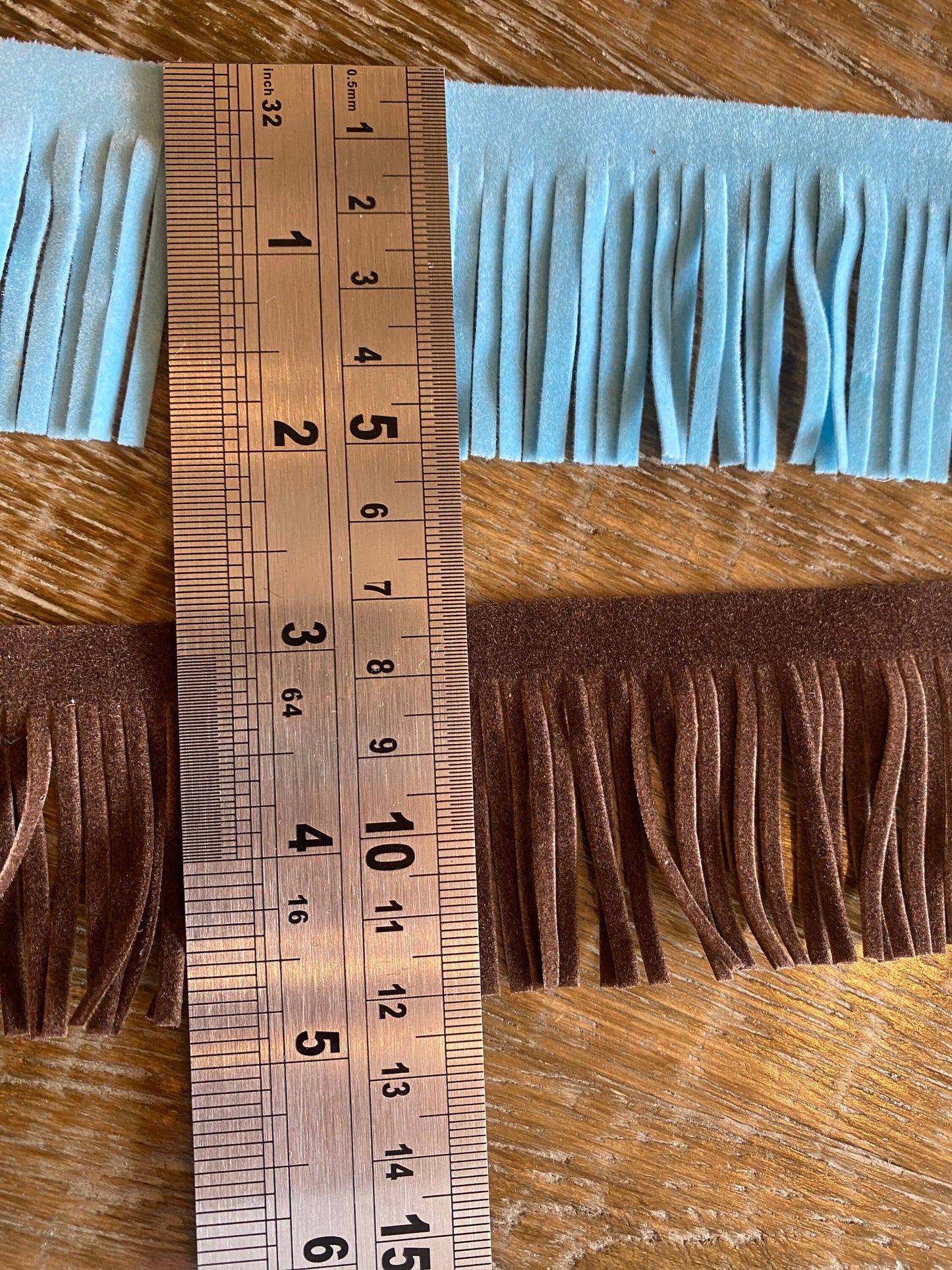 Blue & Brown Faux Suede Fringe, Vegan Trim, Sewing Crafts, 2inch