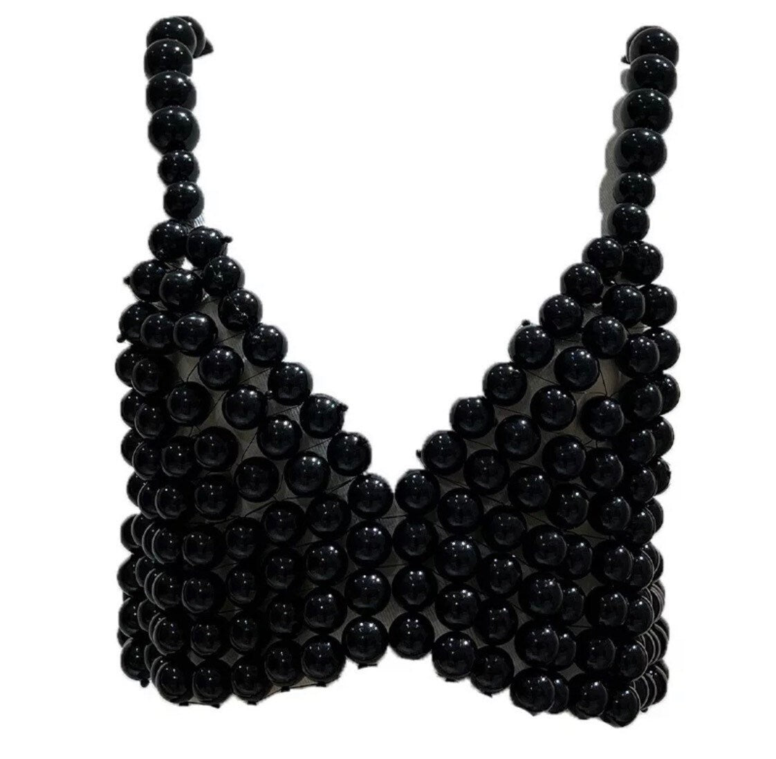 Pearl Vest Top, Handbag, Pearl Body Chain, Luxurious Pearls, UK 6-12, FAN Fashion Collections, 2024 Fashion, Black, Cream