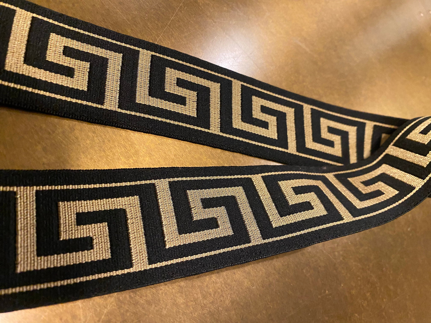 4cm Wide Greek Key Woven Elastic - Black Gold Trim for head band, Waist band, Belt making, Dresses, Very High Quality, 1.5” Wide