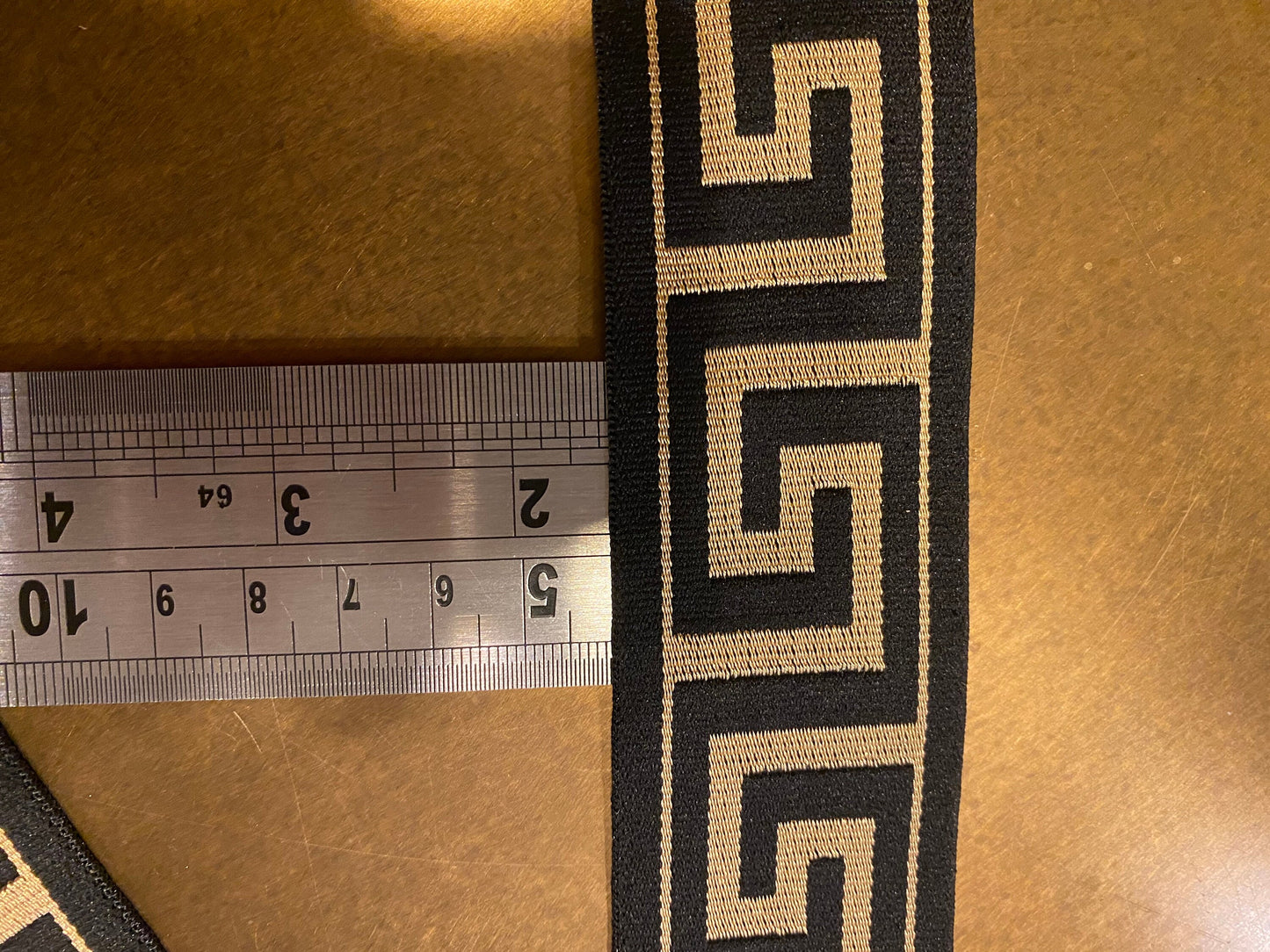 4cm Wide Greek Key Woven Elastic - Black Gold Trim for head band, Waist band, Belt making, Dresses, Very High Quality, 1.5” Wide