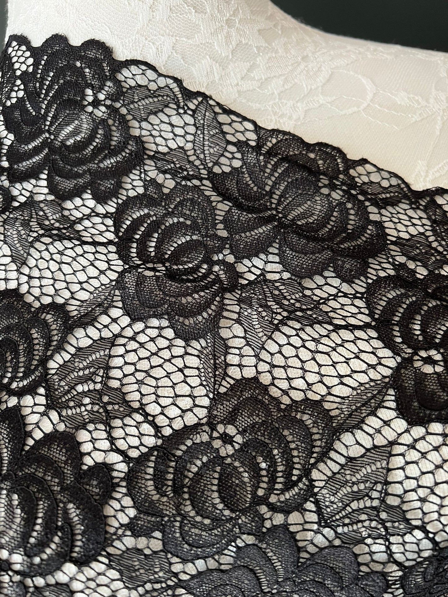 Lace, Stretch Lace, 8” Wide, Black, Ivory, Fashionable Lace