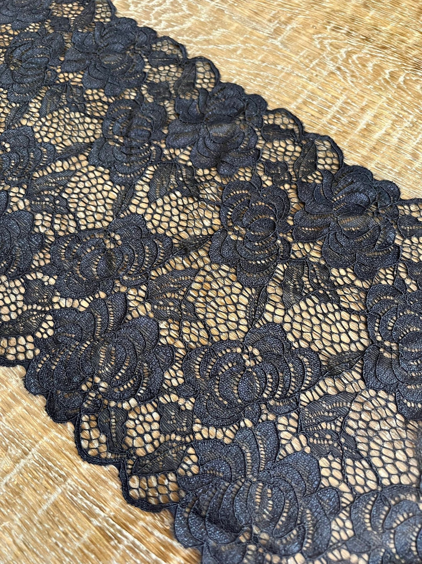 Lace, Stretch Lace, 8” Wide, Black, Ivory, Fashionable Lace