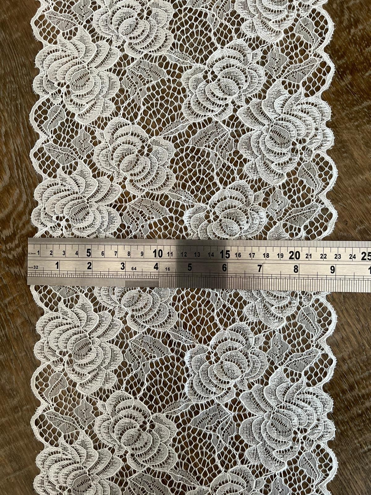 Lace, Stretch Lace, 8” Wide, Black, Ivory, Fashionable Lace