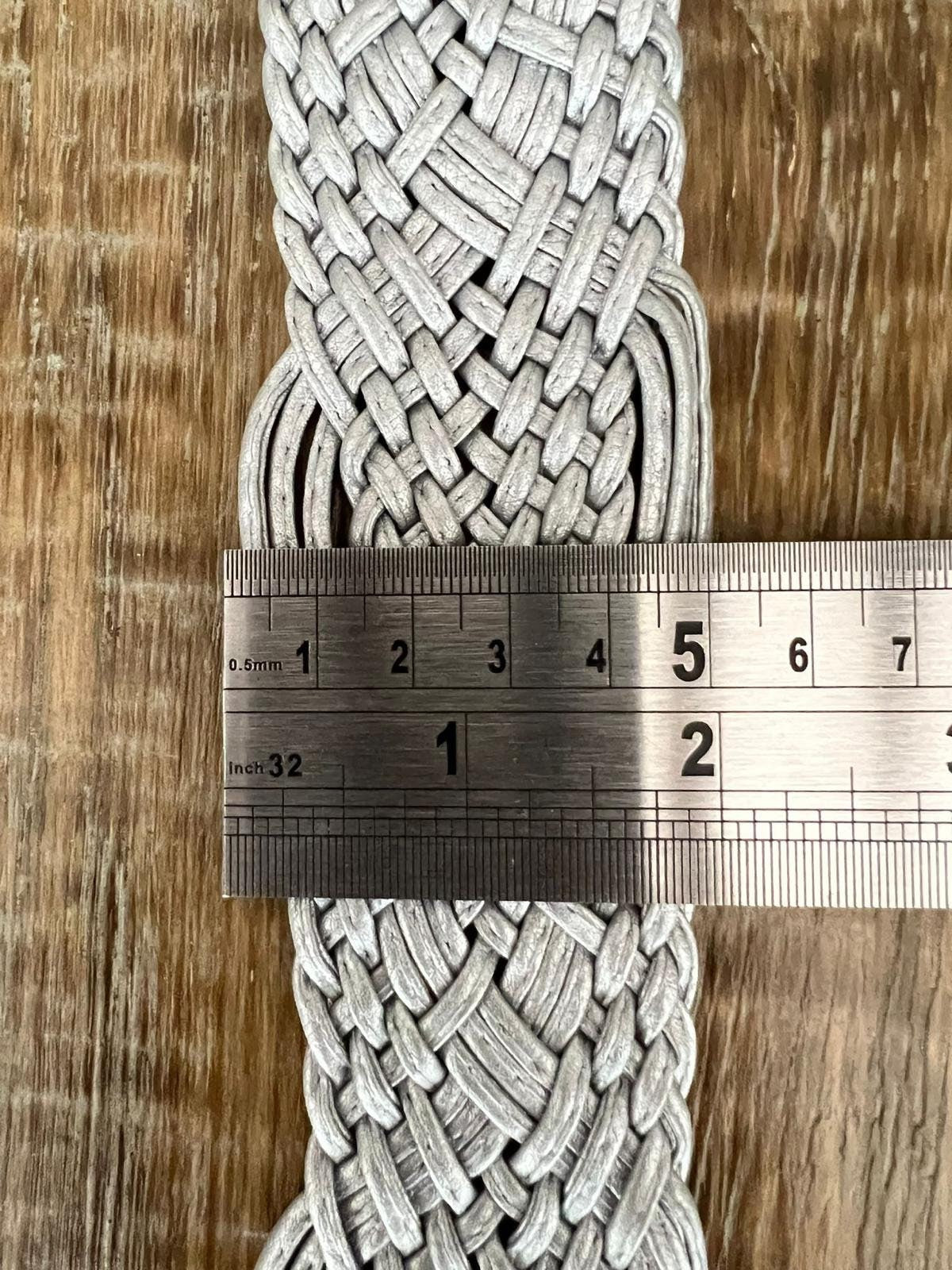 Handmade Silver Grey Plaited Faux Leather Slider Belt, UK 10-18