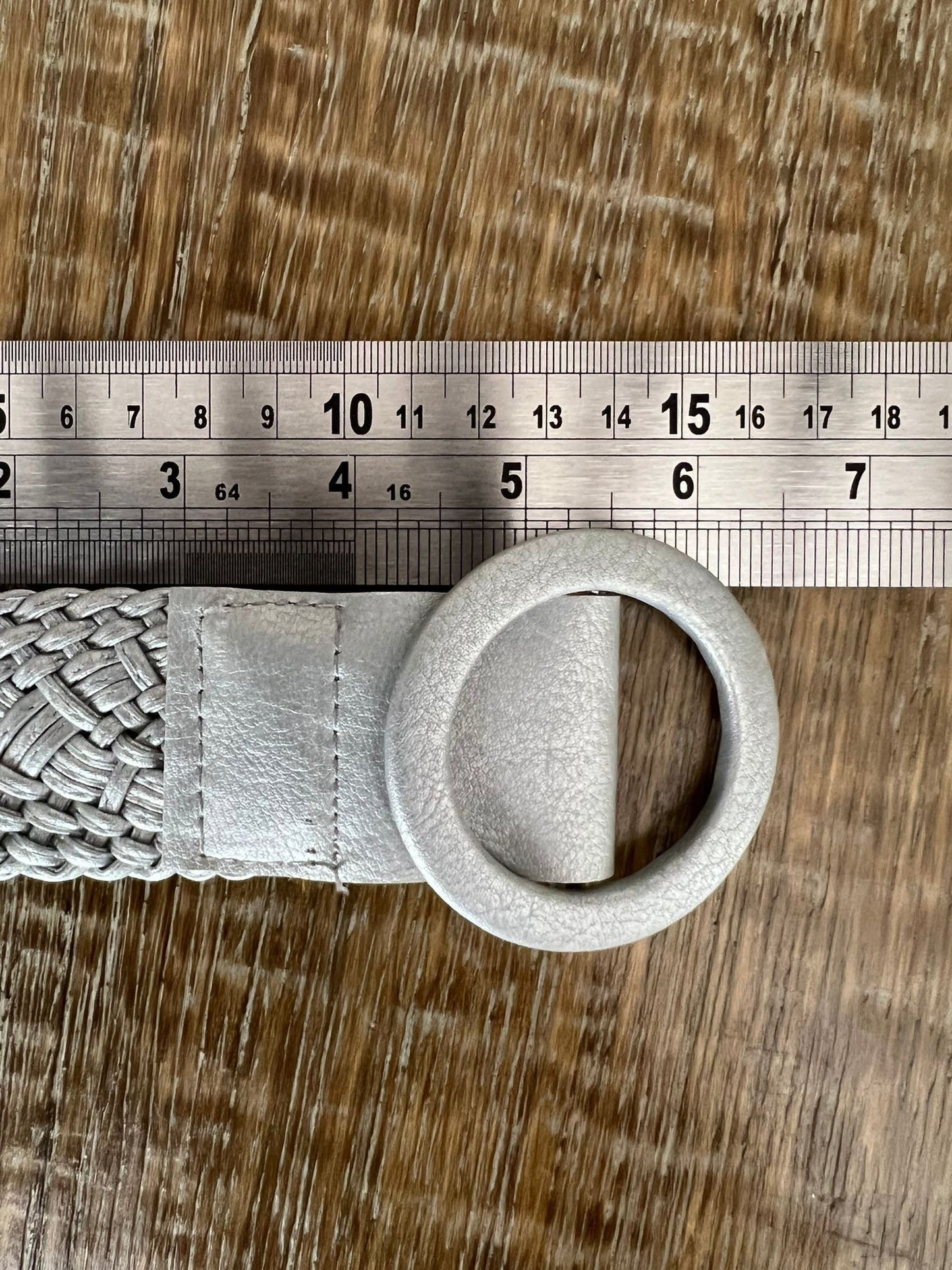 Handmade Silver Grey Plaited Faux Leather Slider Belt, UK 10-18