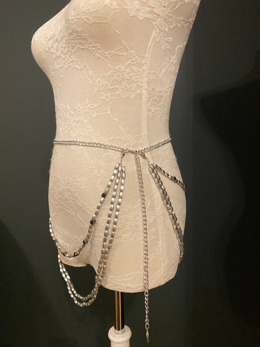 X-long Layered Bead Chain Belt, Fashion Bead Belt, Festival, Silver, Teen Sizes, Plus Sizes, 18”-60”