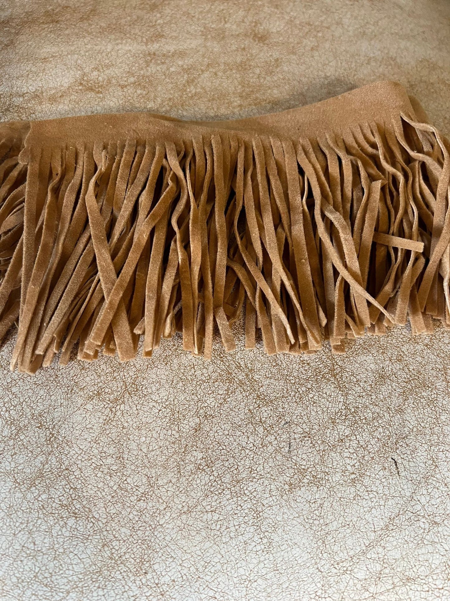 Faux Suede Fringe Trim, Brown & Camel, 4.5inch