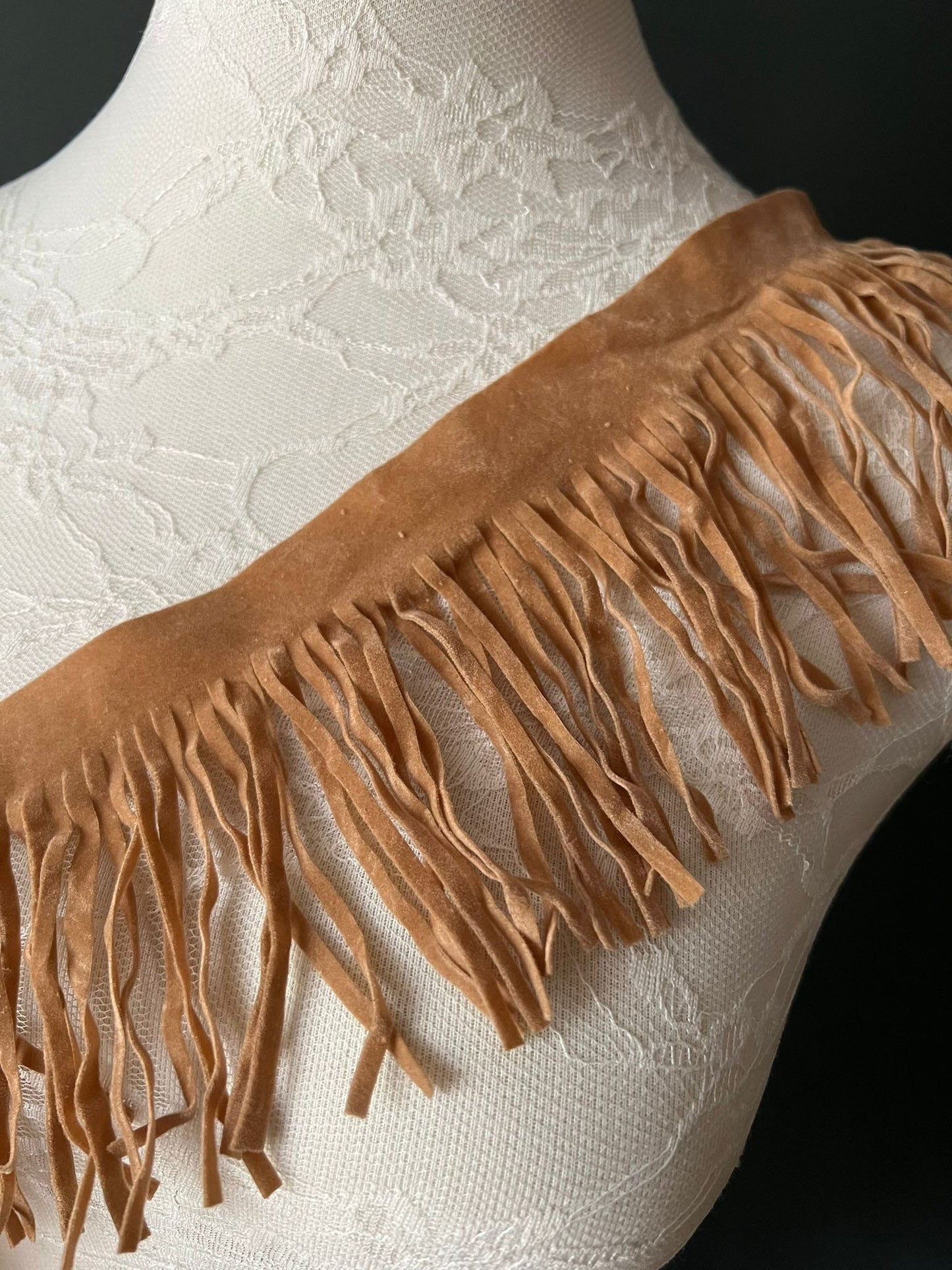 Faux Suede Fringe Trim, Brown & Camel, 4.5inch