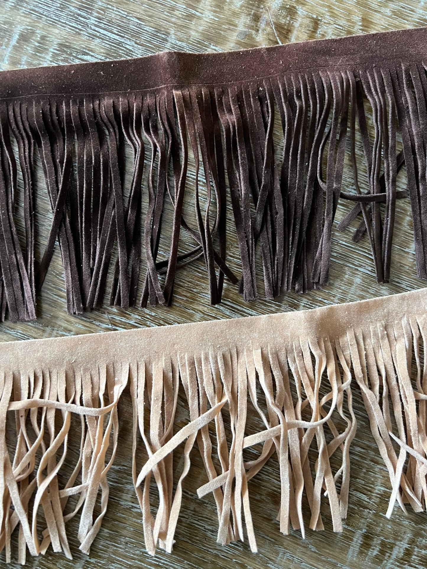 Faux Suede Fringe Trim, Brown & Camel, 4.5inch